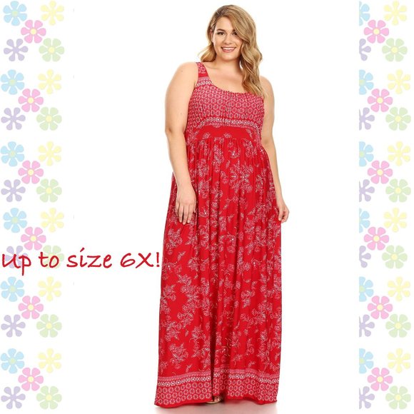 Dresses & Skirts - PLUS Red Boho Chic Empire Waste Maxi Dress Floral